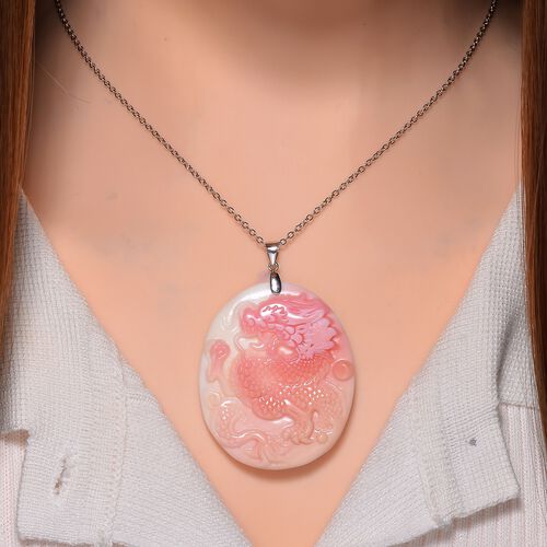 Geschnitzter rosa Königsmuschel Perle-Anhänger mit 50cm Kette, Drachen image number 1