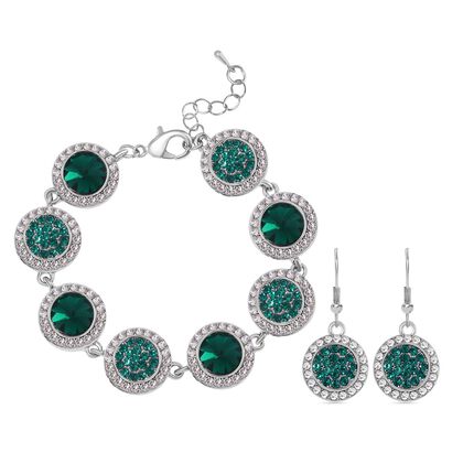 2er Set - Neongr&uuml;ner Kristall Armband und Ohrringe