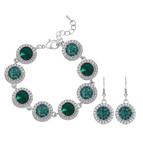 2er Set - Neongrüner Kristall Armband und Ohrringe image number 0