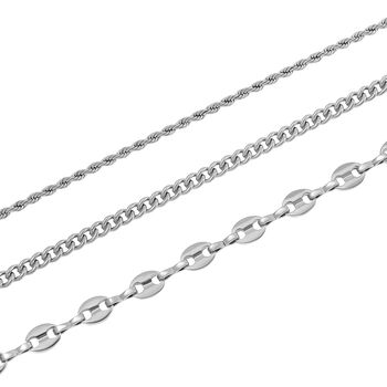 3er Set - Kugelkette 40 cm,  Gliederkette 45 cm, Ankerkette 55 cm, Edelstahl, Silberfarben