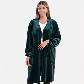 Lange Strickjacke aus Samt, Gr&uuml;n