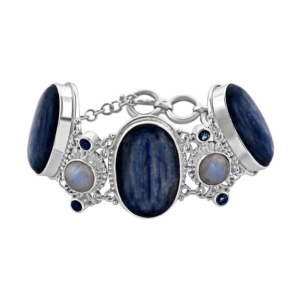 Sajen Silver- Kyanit, Regenbogen Mondstein und Regenbogen Paraiba 18,5cm Armband - 134,53 ct.