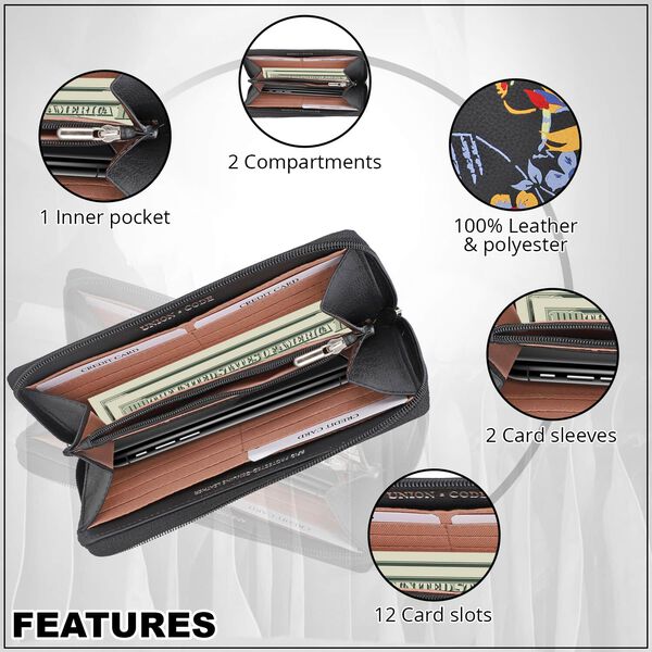 CLOSE OUT - UNION CODE: Echtleder Brieftasche, Blumenmuster, dunkel Cognac image number 3