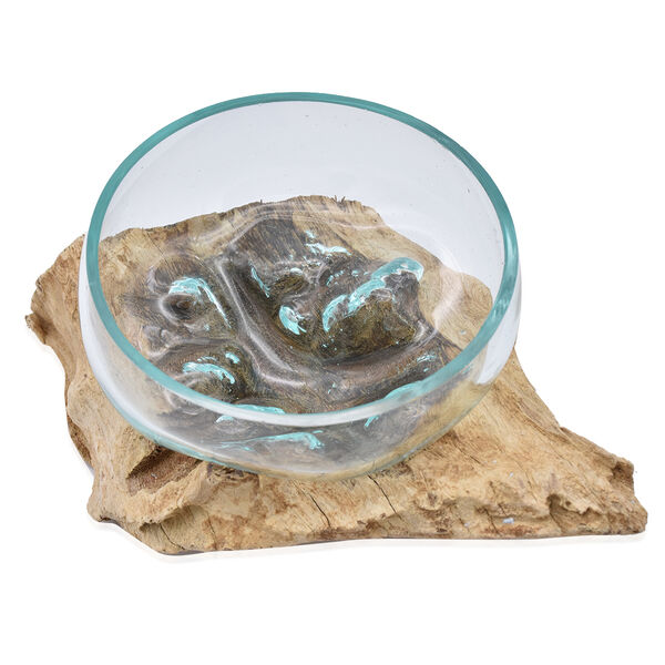 Jardin de Bali: Mundgeblasen Glassch&uuml;ssel auf Naturholz image number 2