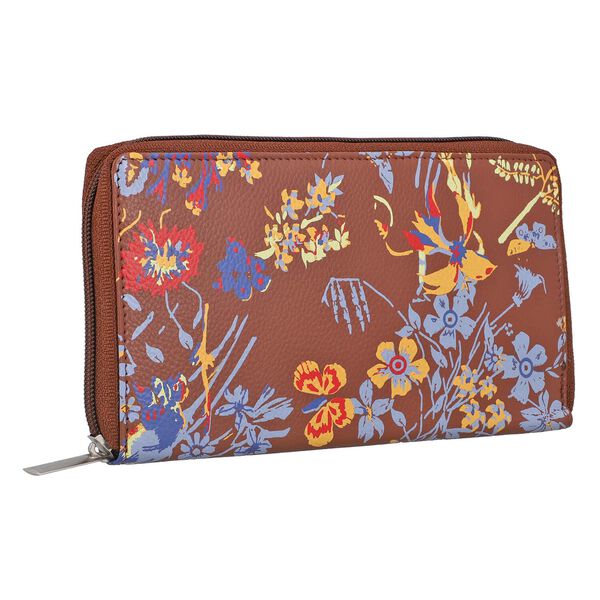 CLOSE OUT - UNION CODE: Echtleder Brieftasche, Blumenmuster, dunkel Cognac image number 6