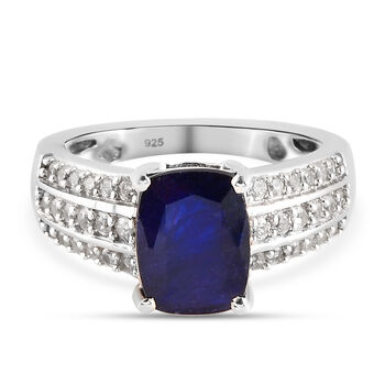 Masoala Saphir und Zirkon Ring, 925 Silber platiniert, 3,66 ct.