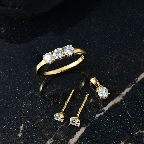 Moissanit Schmuckset, 925 Silber 750 Gelbgold Vermeil - 1,44 ct. image number 2