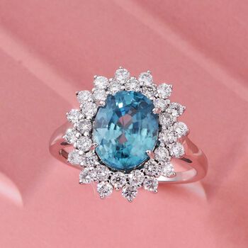 AAA Blauer Zirkon, Lab Grown Diamant Ring 375 Wei&szlig; Gold (Gr&ouml;&szlig;e 19.00) ca. 5.14 ct