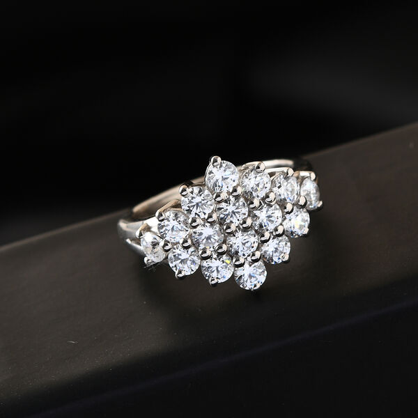 LUSTRO STELLA Hergestellt mit ZIRKONIA Cluster-Ring 925 Silber Platin-Überzug image number 2