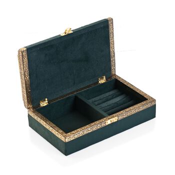 Handgefertigte Schmuckbox mit Pfau-Pr&auml;gung, oxidiertes Finish, 24,2x15x7 cm, Silber-gr&uuml;n