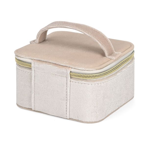 Samt-Schmuckbox mit 4 transparenten Schmuckbeuteln, 12x12x7 cm, Cr&egrave;me image number 4