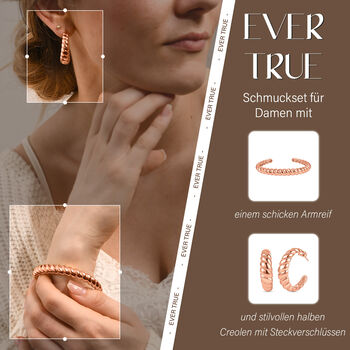 EVER TRUE Designer inspirierter gedrehter 19cm Armreif und Creolen in Ros&egrave;goldton