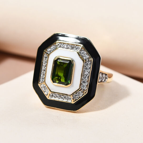 Natürlicher Chromdiopsid und Zirkon-Ring, 925 Silber vergoldet  ca. 1,65 ct image number 2
