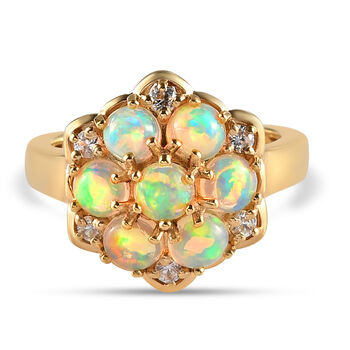 Nat&uuml;rlicher &Auml;thiopischer Opal und Zirkon Ring 925 Silber vergoldet (Gr&ouml;&szlig;e 16.00) ca. 1,80 ct
