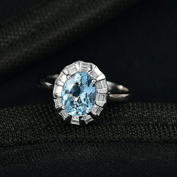 LUXURIANT AAA Santamaria Aquamarin und Labor Diamant Ring in 417 Wei&szlig;gold - 2,53 ct.