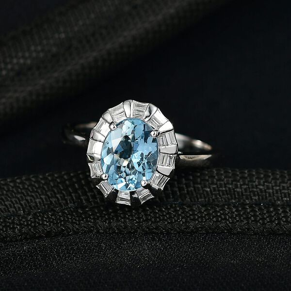 LUXURIANT AAA Santamaria Aquamarin und Labor Diamant Ring in 417 Wei&szlig;gold - 2,53 ct. image number 1