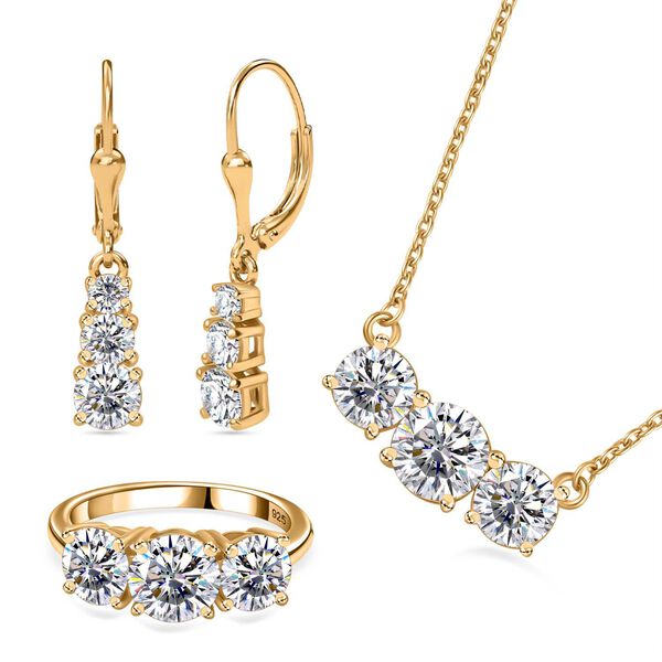 Moissanit Schmuckset, 925 Silber Gelbgold Vermeil - 7,19 ct.