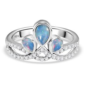 AA Natürlicher, äthiopischer Welo Opal und Zirkon-Ring - 0,93 ct.