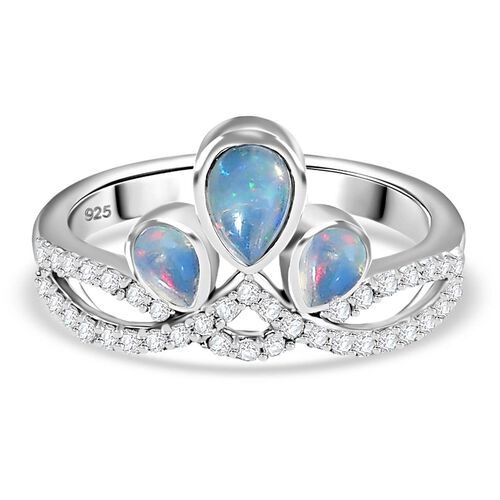 AA Natürlicher, äthiopischer Welo Opal und Zirkon-Ring - 0,93 ct. image number 0
