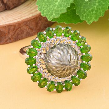 Tahiti Perle, Nat&uuml;rlicher Chromdiopsid Ring, (10-15mm), 925 Silber rhodiniert, (Gr&ouml;&szlig;e 21.00)