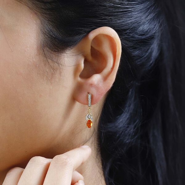 AA Salamanca Feueropal, Wei&szlig;er Zirkon Ohrringe 925 Silber Gelbgold Vermeil ca. 0.84 ct image number 3