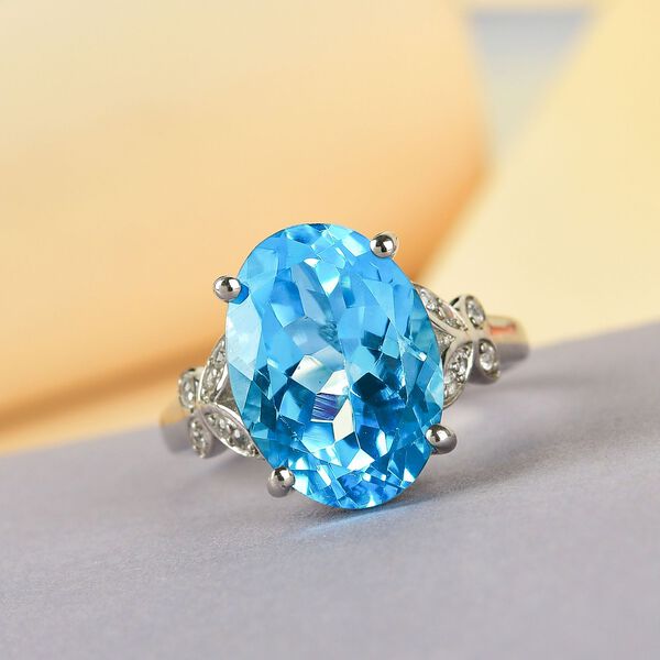 Himmelblauer Topas und wei&szlig;er Zirkon-Ring, 925 Silber platiniert  ca. 7,46 ct image number 2