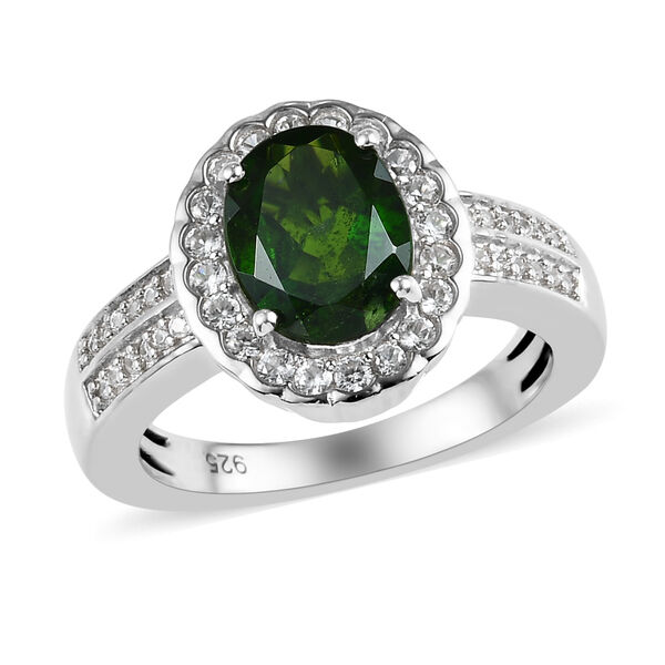 Natürlicher Chromdiopsid und Zirkon Ring 925 Silber platiniert  ca. 2,25 ct image number 4