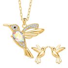 2er Set - Glas und weißer Zirkonia Anhänger mit Kette und Ohrringe, Messing ca. 0.32 ct