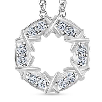 LUSTRO STELLA - Wei&szlig;er Zirkonia Anh&auml;nger mit Kette, 925 Silber und Edelstahl