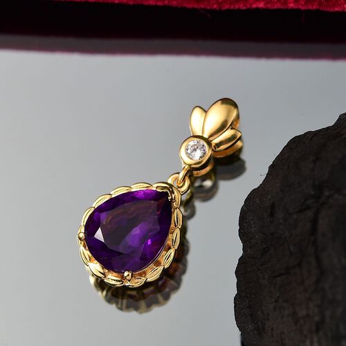 Afrikanischer Amethyst, Weißer Zirkon Anhänger Messing ca. 3.18 ct image number 1