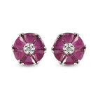 Afrikanische Rubin (Fissure gefüllt) und Zirkon-Ohrstecker, (Fissure gefüllt), 925 Silber platiniert ca. 1,91 ct