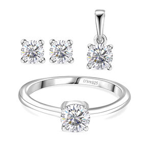 D'Joy Moissanit Schmuckset, 925 Silber platiniert - 1,34 ct.