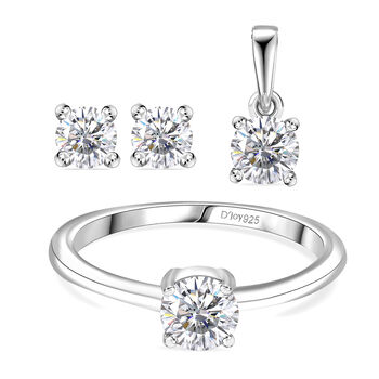 D'Joy Moissanit Schmuckset, 925 Silber platiniert - 1,34 ct.