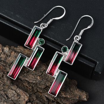 Sajen Silber-Wassermelonen Quarz Triplette, Quarz Triplette Ohrringe 925 Silber rhodiniert ca. 12.32 ct