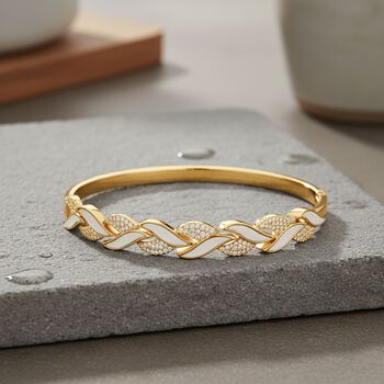 Wei&szlig;er Zirkonia, KokosnussMuschel Armreif ca. 19 cm Nickelfreies Messing