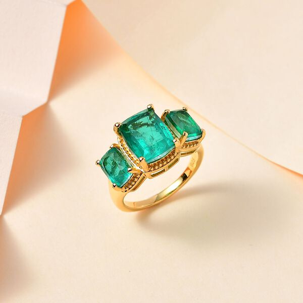 Smaragd-Quarz Triplette Ring 925 Silber 750 Gelbgold Vermeil (Größe 17.00) ca. 6,05 ct image number 2