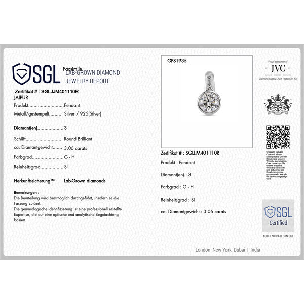 LUXURIANT DIAMOND - Lab Grown Diamant SI-GH Anh&auml;nger 925 Silber Rhodiniert ca. 3,07 ct. image number 6