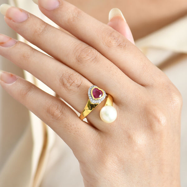 D'Joy S&uuml;&szlig;wasserperle, afrikanischer Rubin und Zirkon Ring image number 3