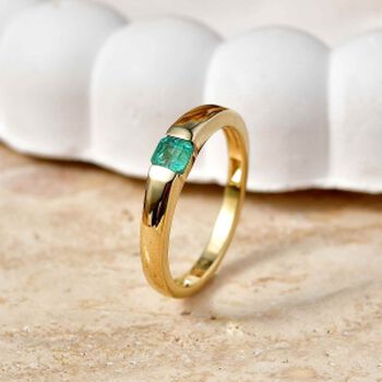 D'Joy AAA Kagem Sambischer Smaragd (Oktagon) Ring 925 Silber 750 Vergoldet (Gr&ouml;&szlig;e 17.00) ca. 0.32 ct