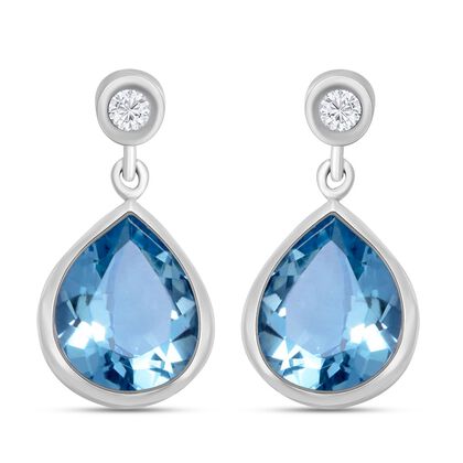 Himmelblaue Topas und weiße Zirkon-Ohrringe, 925 Silber platiniert ca. 9,86 ct