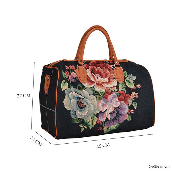 Reisetasche, 45x23x27cm, Schwarz mit Blumenmuster image number 7