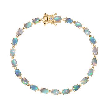 AA nat&uuml;rliches, &auml;thiopisches Welo Opal und Labor Diamant 19cm Armband, 925 Silber vergoldet - 6,88 ct.