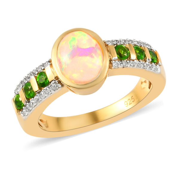 Nat&uuml;rlicher &Auml;thiopischer Opal und Nat&uuml;rlicher Chromdiopsid Ring 925 Silber vergoldet  ca. 1,49 ct image number 4