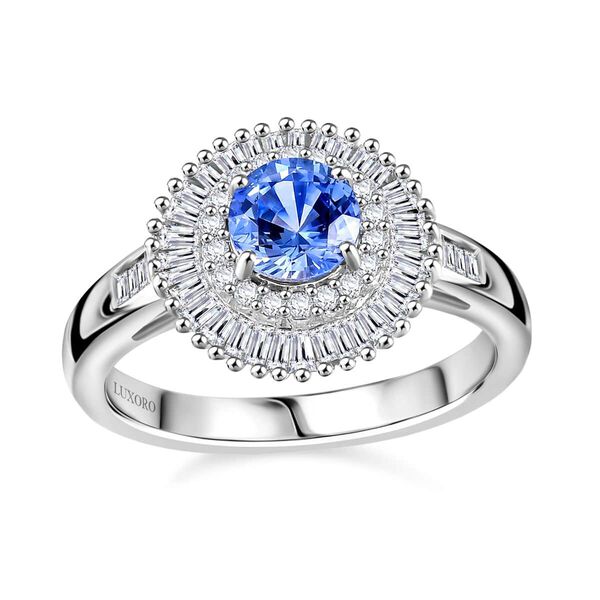 LUXORO zertifiziert und gepr&uuml;ft AAA blauer ceylonfarbener Saphir und Diamant Ring in 585 Wei&szlig;gold - 1,32 ct.