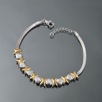 Moissanit, Kanchanaburi Blauer Saphir Armband ca. 19 cm 925 Silber Rhodiniert und 750 Gelbgold Vermeil ca. 3,38 ct.