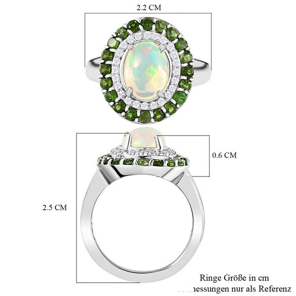 Natürlicher, äthiopischer Opal und natürlicher Chromdiopsid Halo-Ring, 925 Silber platiniert  ca. 2,41 ct image number 8
