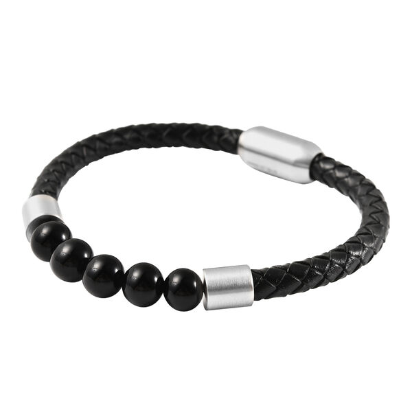 Schwarzes Achat-Armband, ca. 20 cm, Edelstahl ca. 61,50 ct image number 3