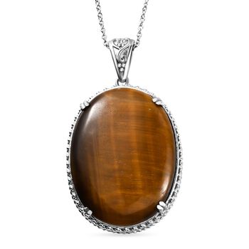 Tigerauge Anh&auml;nger mit Kette, Edelstahl ca. 60.50 ct