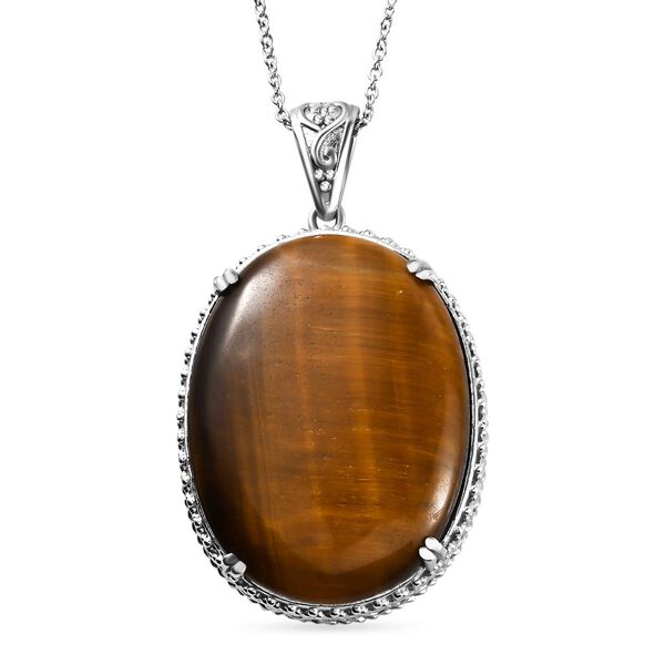 Tigerauge Anh&auml;nger mit Kette, Edelstahl ca. 60.50 ct