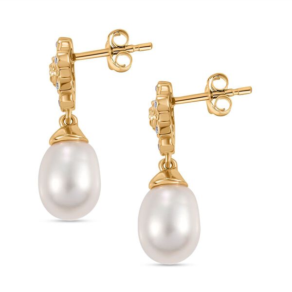 S&uuml;&szlig;wasser Perle und wei&szlig;e Zirkon Ohrringe image number 4